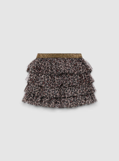 Gonna con balze e stampa animalier