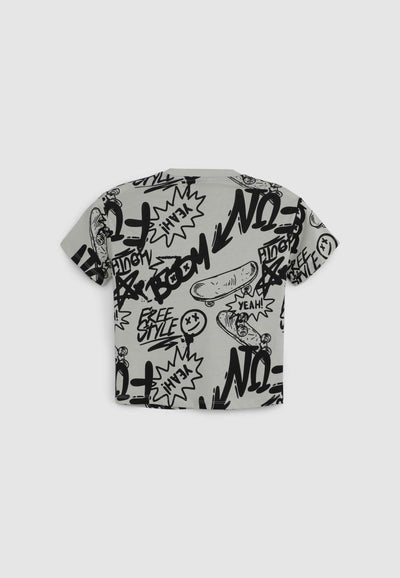 T-shirt con stampa all-over graffiti