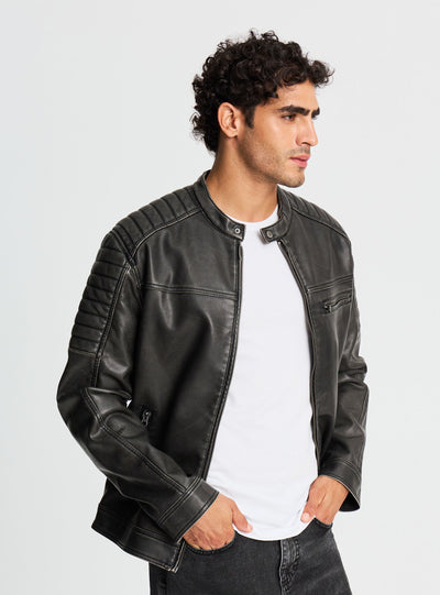 Giacca biker con collo coreano e zip