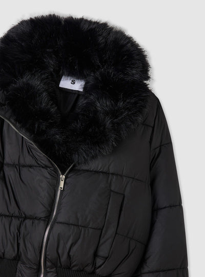 Padded bomber jacket with synthetic fur collar
