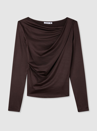 T-shirt manica lunga drappeggiata a tinta unita