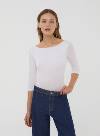 Body con scollo ampio e maniche a tre quarti