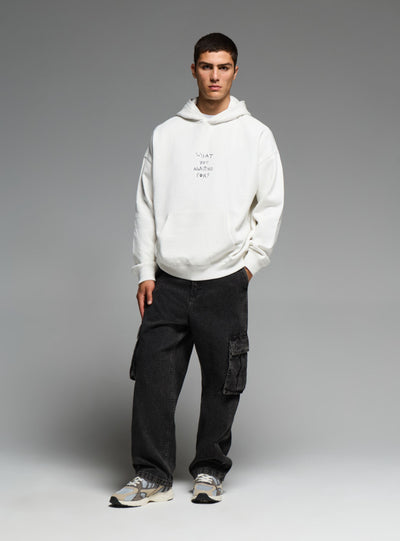Felpa oversize con cappuccio e stampa con scritta