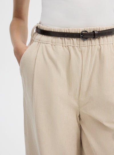 Pantaloni wide leg in velluto con cintura