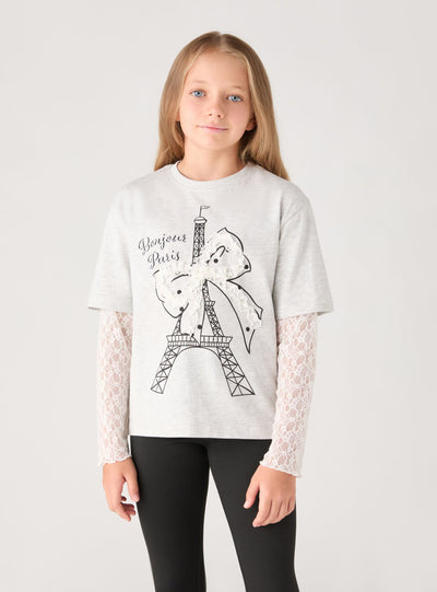 T-shirt a maniche lunghe con stampa e applicazioni