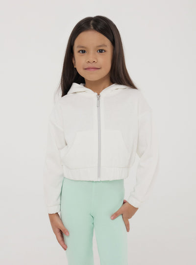 Felpa leggera crop con zip e cappuccio