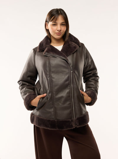 Giacca con collo effetto peluche e zip