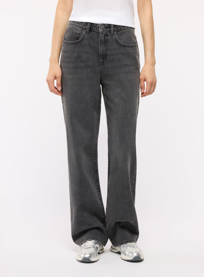 Jeans straight a vita alta tinta unita