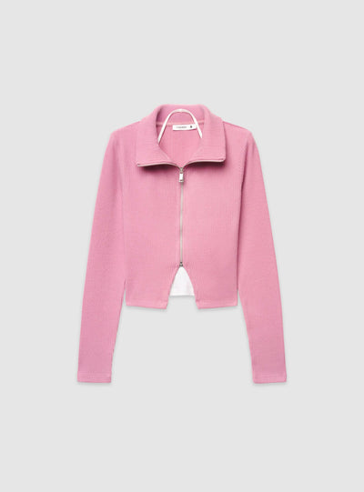 T-shirt crop a costine con zip