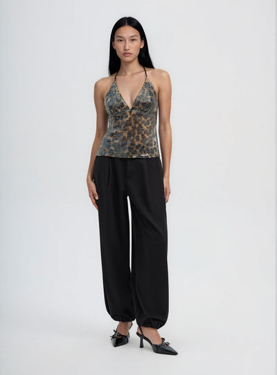 Top with shimmering effect and animal print