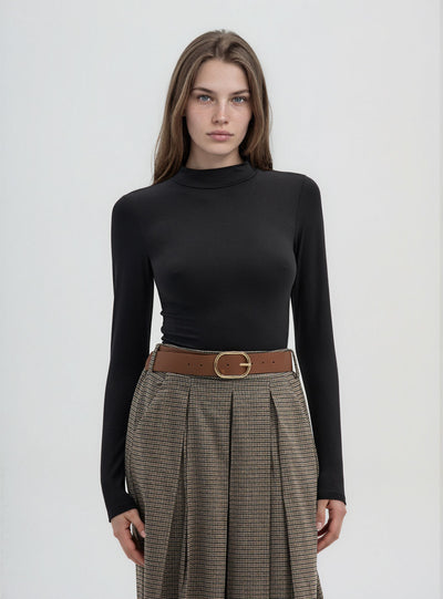 Solid colour fitted mock neck T-shirt