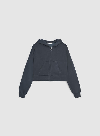 Felpa crop con zip e cappuccio
