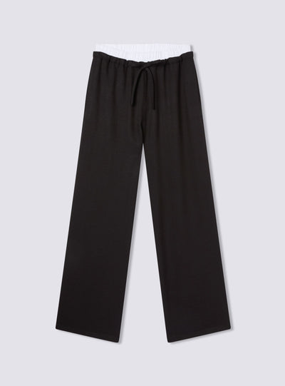 Pantaloni wide leg con vita a contrasto
