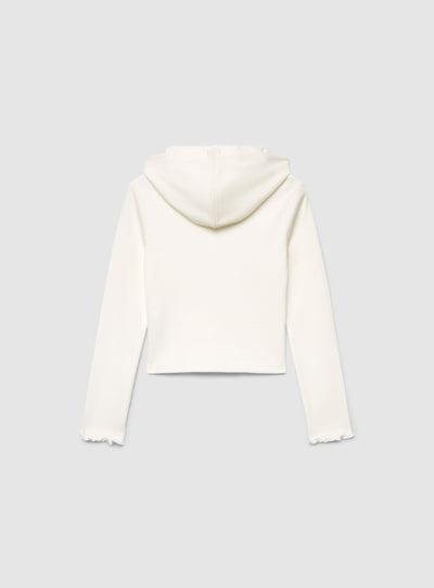 T-shirt crop con cappuccio e stampa college