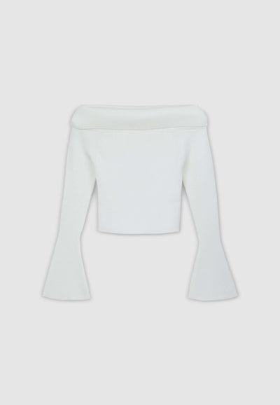 Maglia crop con spalle scoperte manica a campana