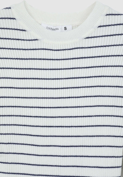 Maglia crop a righe a costine