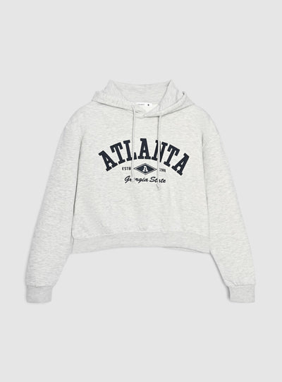 Felpa crop con cappuccio e stampa college