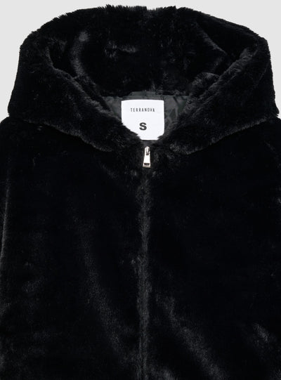 Chaqueta corta con capucha efecto peluche