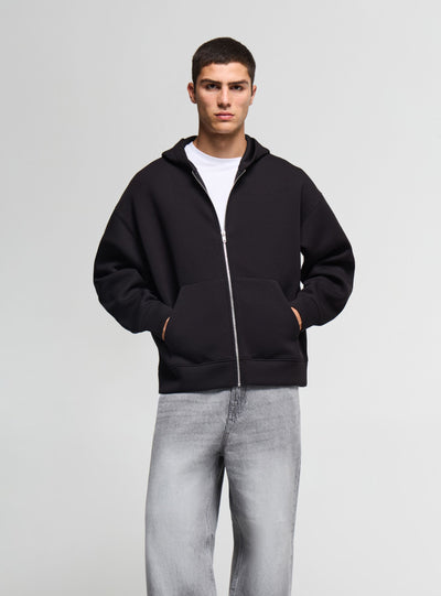Felpa boxy con zip e cappuccio