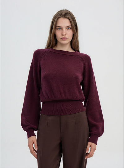 Einfarbiger Pullover mit Ballonärmeln