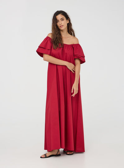 Vestito lungo in popeline a maniche corte