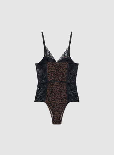 Body con stampa animalier e inserti in pizzo