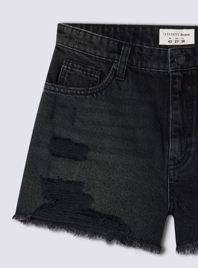Shorts mom in jeans con strappi grandi