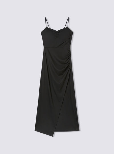 Vestito lungo con spacco e arricciature