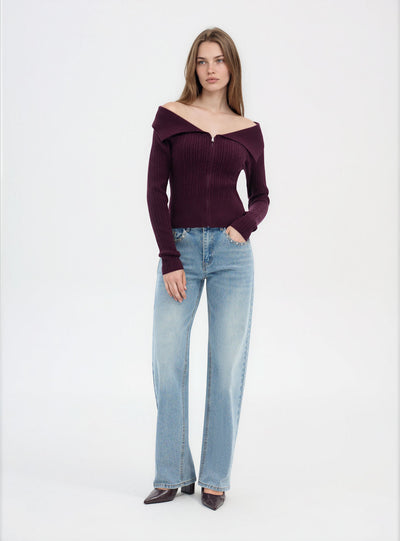 Maglia a trecce con zip e collo ampio