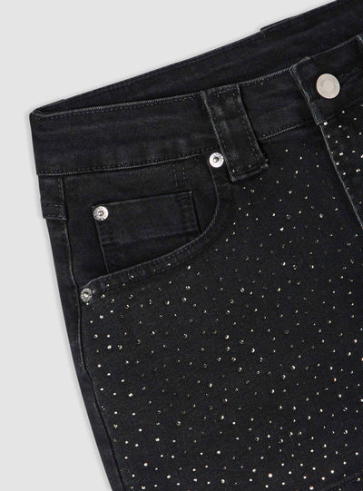Skort mini in jeans con strass
