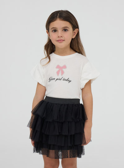 Plain-coloured tiered tulle skirt
