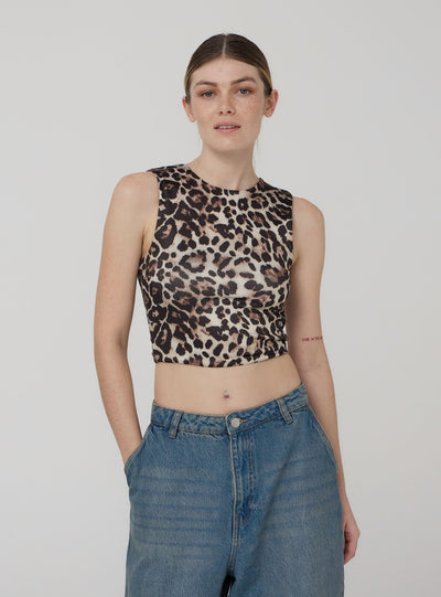 Top maculato con scollo americano