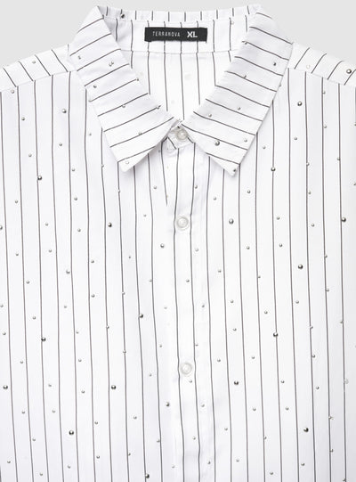 Camicia maxi a righe con borchie