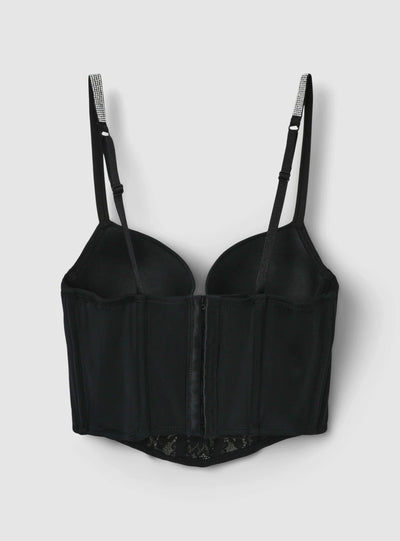 Bustier push-up in pizzo e spalline con strass