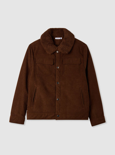 Corduroy jacket with shearling-effect collar