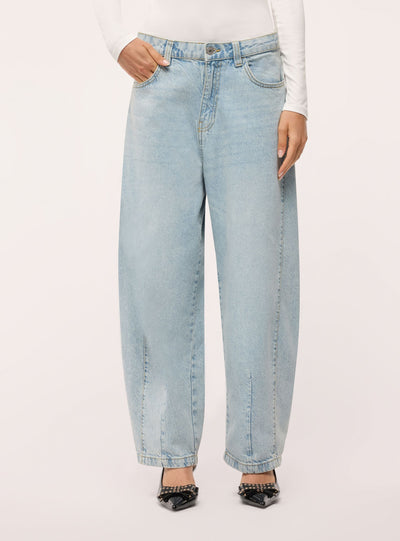 Jeans barrel a tinta unita