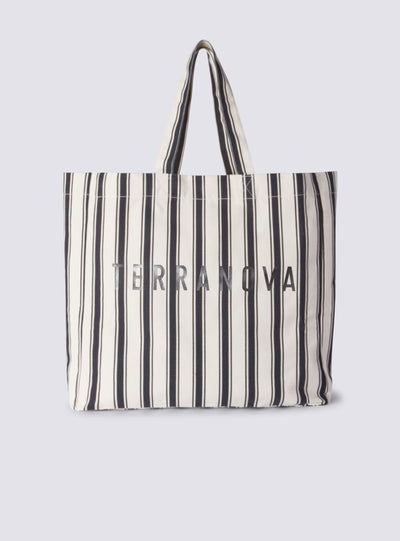 Borsa shopper grande a righe con logo
