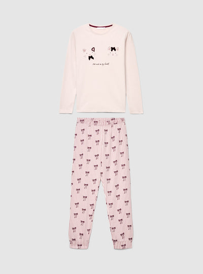 Set pigiama con maglia a maniche lunghe e pantaloni a righe con fiocchi