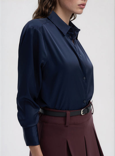 Camicia ampia in satin a tinta unita
