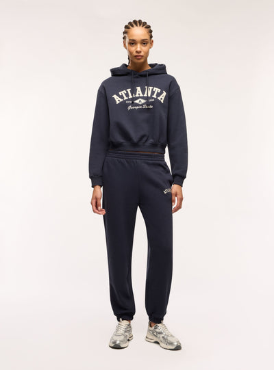 Felpa crop con cappuccio e stampa college