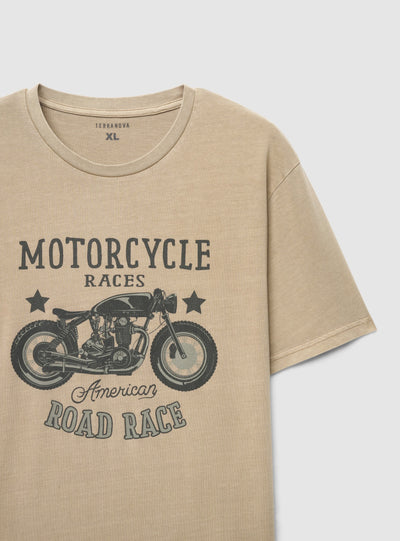 T-shirt con stampa moto effetto acid wash