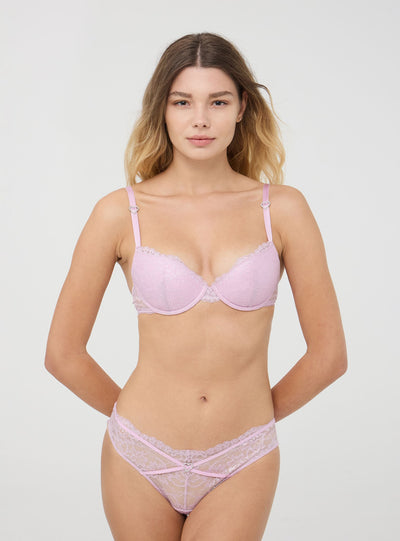 Reggiseno push-up in pizzo luccicante con cuori