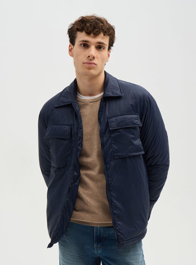 Giacca camicia imbottita con zip e tasche con patta