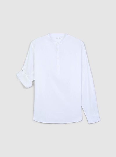 Camicia coreana in misto lino con maniche roll-up