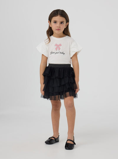 Plain-coloured tiered tulle skirt