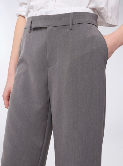 Pantaloni melange wide leg con fascia in vita a contrasto