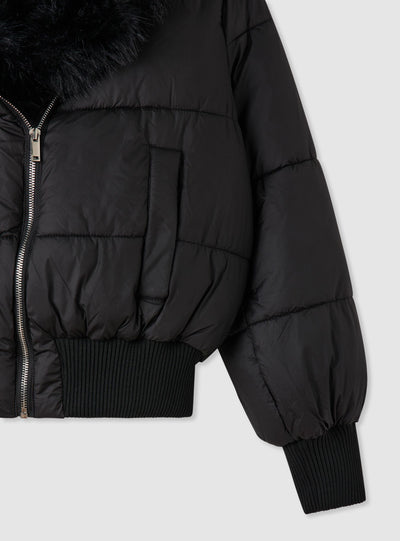 Padded bomber jacket with synthetic fur collar