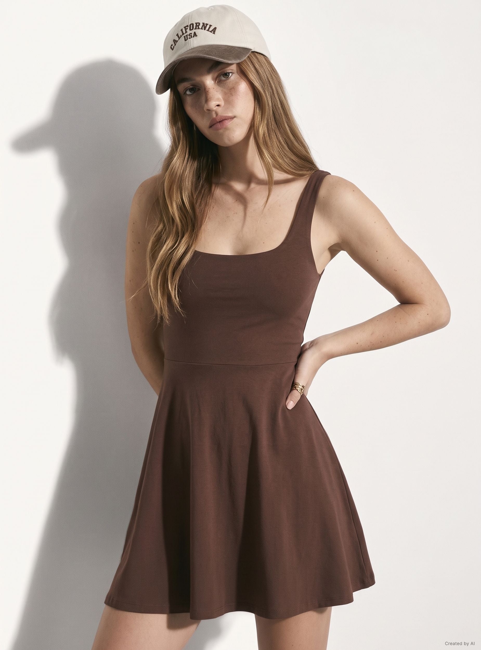 Plain skater dress with square neckline