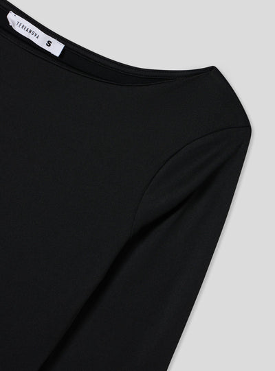 Bodysuit with a wide neckline and three-quarter sleeves