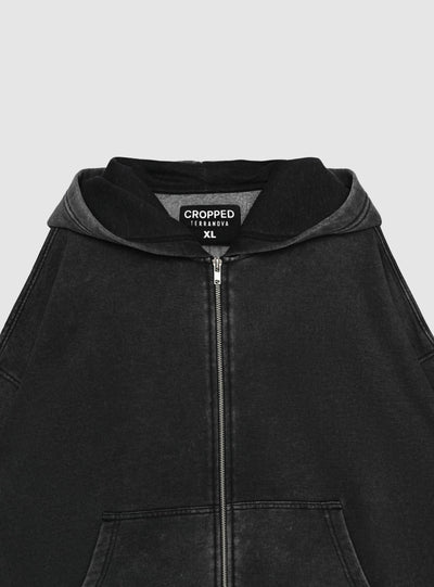 Felpa crop con zip e cappuccio